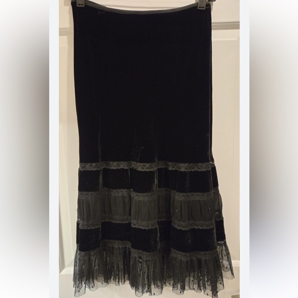 Ralph Lauren Black Velvet Midi Skirt viscose silk Size XL
